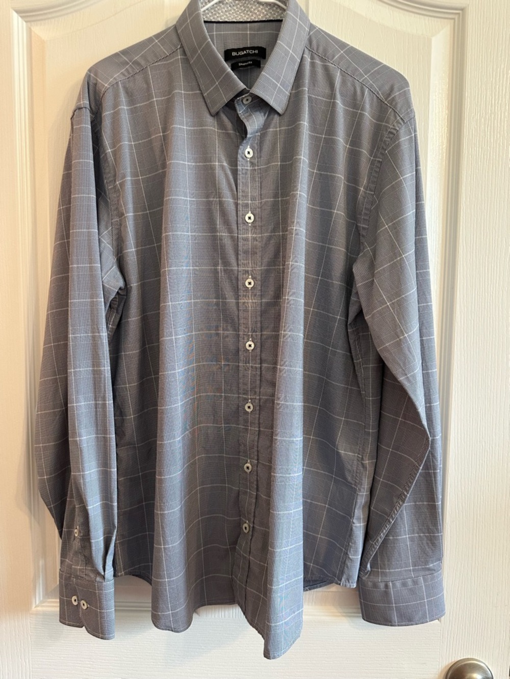 Bugatchi Men's Navy Windowpane Dress Shirt